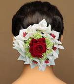 Maroon & white color rose flower hair juda//bun