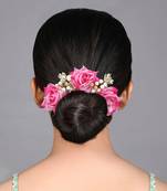 Pink color rose flower gajra for women hair pin