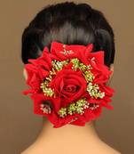 Red color rose flower hair juda//bun
