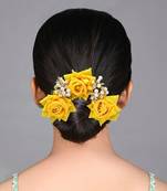 Yellow color rose flower gajra for women hair pin