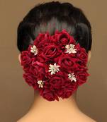 Maroon color rose flower hair juda//bun