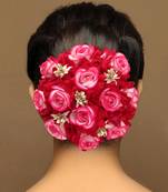 Rani color rose flower hair juda//bun