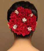 Red color rose flower hair juda//bun