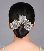 Silver color rose flower gajra for women hair pin