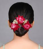Rani color rose flower gajra for women hair pin