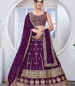 Regal Purple Georgette Semi-Stitched Lehenga Choli With Blouse Embroidered for Wedding Moments