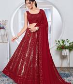 Fiery Red Traditional Lehenga Choli with Rich Sequin & Thread Handwork

