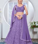 Lavender Georgette Lehenga Choli with Sequin & Thread Embroidery   Subtle Elegance

