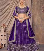 Bold Violet Georgette Semi- Sitched Lehenga Choli Embellished for Wedding & Festive Glam

