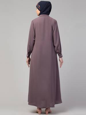 Front open Band Colar & cuff Daily wear casual Abaya 3