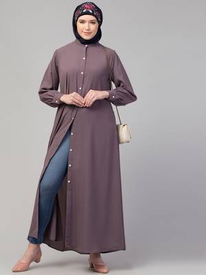 Front open Band Colar & cuff Daily wear casual Abaya 4