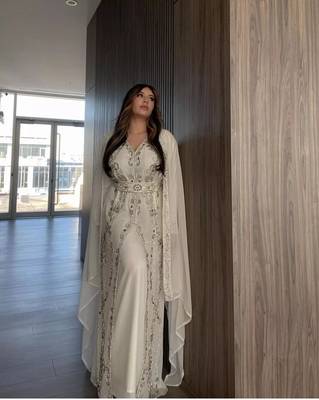 Grand White Kaftan Gown with Silver Stone and Zari Work | Luxury Wedding & Bridal Wear 1