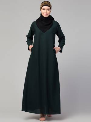 Green Nida Plain Abaya Dress 1