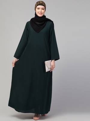 Green Nida Plain Abaya Dress 5