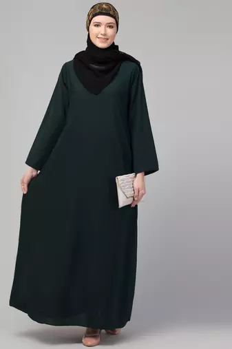 Green Nida Plain Abaya Dress