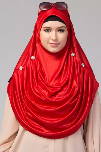 janab e aala red pleated crystal hijab