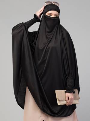 Ready to Wear tie at back smoking at wrist with Naqab instant Khimer Prayer hijab For Hajj and Umrah 1