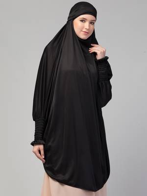 Ready to Wear tie at back smoking at wrist with Naqab instant Khimer Prayer hijab For Hajj and Umrah 4