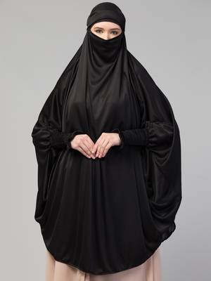 Ready to Wear tie at back smoking at wrist with Naqab instant Khimer Prayer hijab For Hajj and Umrah 6