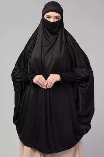 Ready to Wear tie at back smoking at wrist with Naqab instant Khimer Prayer hijab For Hajj and Umrah