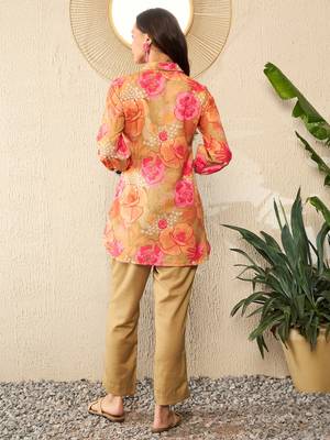 women green rayon blend floral printed top and trousers coord sets 4