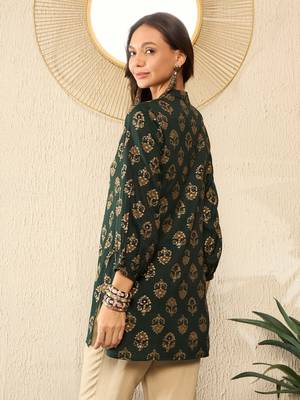 Green Cotton Poly Printed Floral Kurti 4