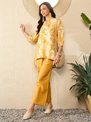 Mustard Blended Cotton Floral Printed Palazzo Co-ord Set 1