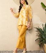Mustard Blended Cotton Floral Printed Palazzo Co-ord Set
