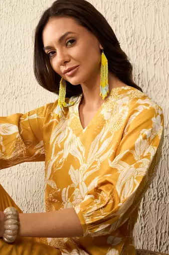 Mustard Blended Cotton Floral Printed Palazzo Co-ord Set