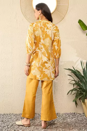 Mustard Blended Cotton Floral Printed Palazzo Co-ord Set