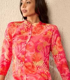 women pink rayon blend floral printed tunic and trousers coord sets