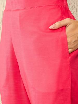 women pink rayon blend floral printed tunic and trousers coord sets 5