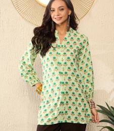 women green viscose rayon floral printed regular top