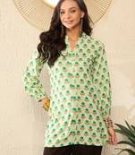 women green viscose rayon floral printed regular top