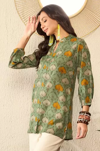 Multicolor Cotton-Blend Abstract Printed Top 