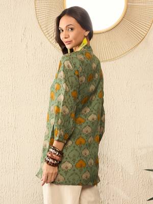 Multicolor Cotton-Blend Abstract Printed Top  4