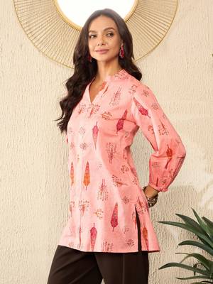 women pink cotton blend floral printed regular top 3