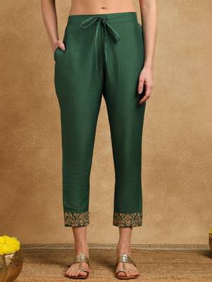 women green silk blend solid embroidered straight kurta trouser and dupatta 5