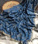 Hand Embroidered Soft Silk Saree with Cutwork Border