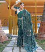 Hand Embroidered Soft Silk Saree with Cutwork Border