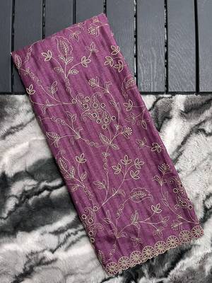 Hand Embroidered Soft Silk Saree with Cutwork Border 6