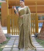 Hand Embroidered Soft Silk Saree with Cutwork Border