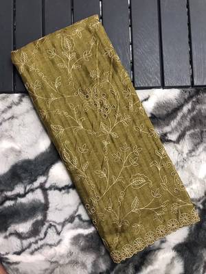 Hand Embroidered Soft Silk Saree with Cutwork Border 6