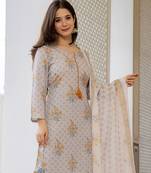 women off white rayon blend ethnic motifs printed straight kurta trouser with dupatta