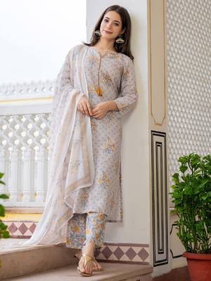 women off white rayon blend ethnic motifs printed straight kurta trouser with dupatta 2