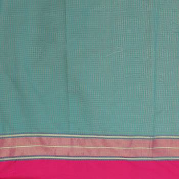 Teal Green Jacquard Silk Blend Mangalagiri Woven Checkered Saree With Unstitched Blouse Piece 6