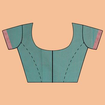 Teal Green Jacquard Silk Blend Mangalagiri Woven Checkered Saree With Unstitched Blouse Piece 7