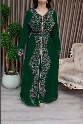 Dark Green Moroccan Kaftan With hijab 1