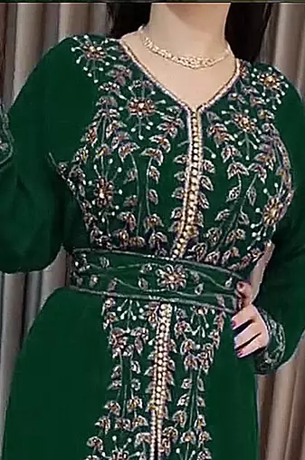 Dark Green Moroccan Kaftan With hijab