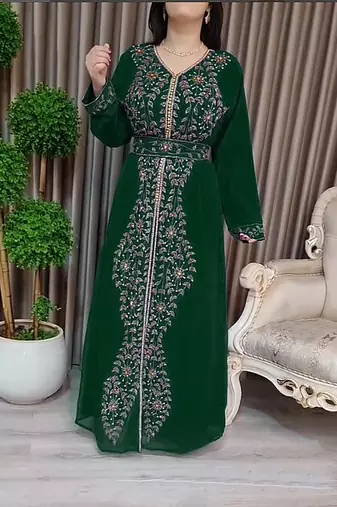 Dark Green Moroccan Kaftan With hijab